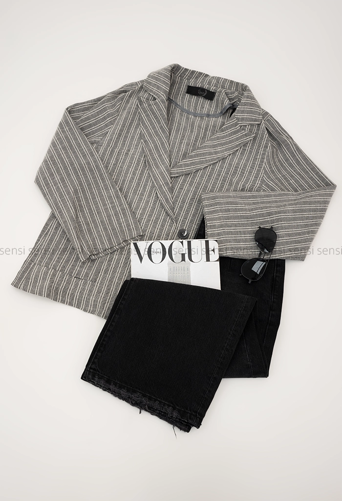 کت راه راه لینن جیب پاکتی کد1005297